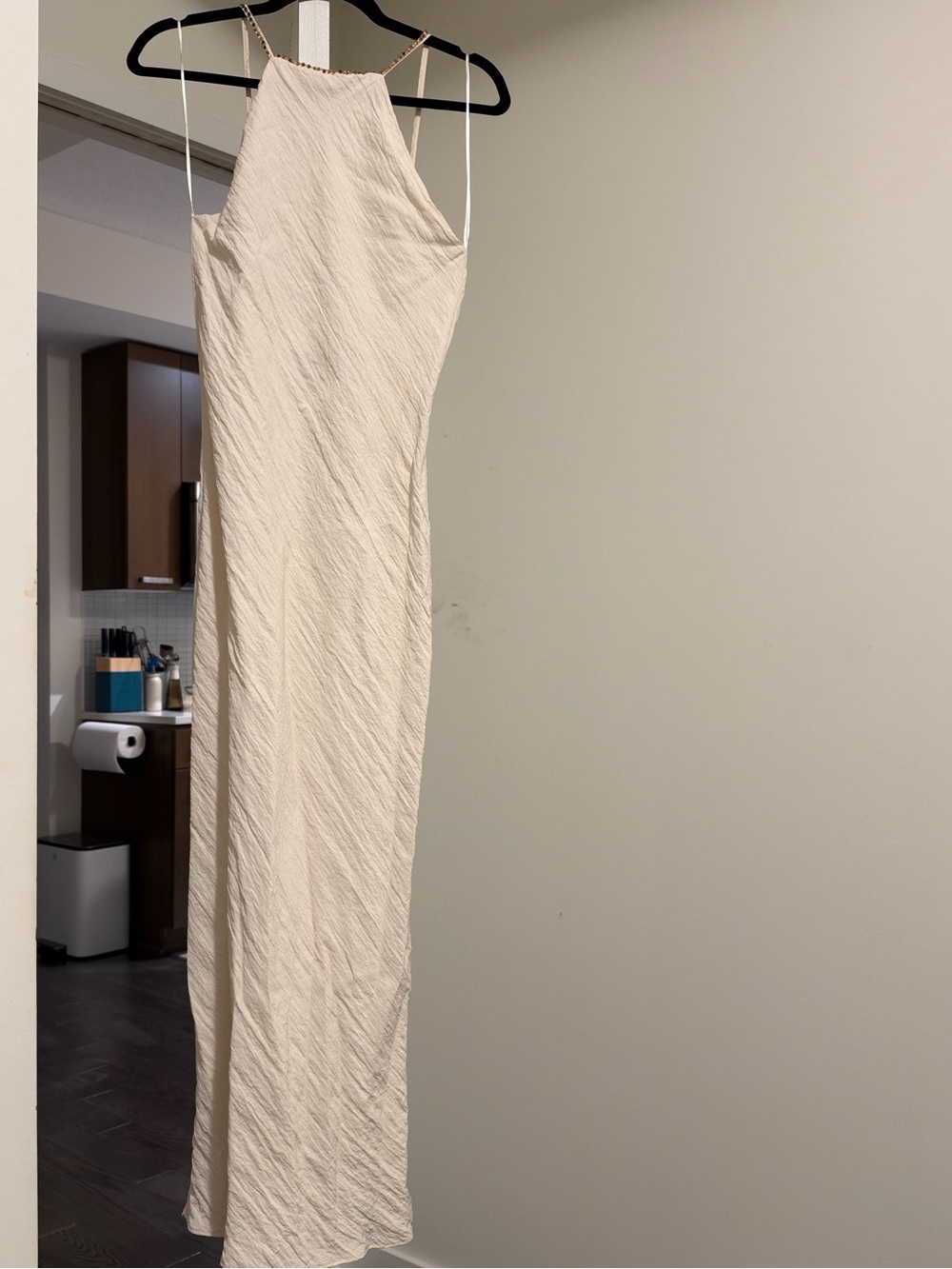 Zara Cream Textured Halter Maxi Dress